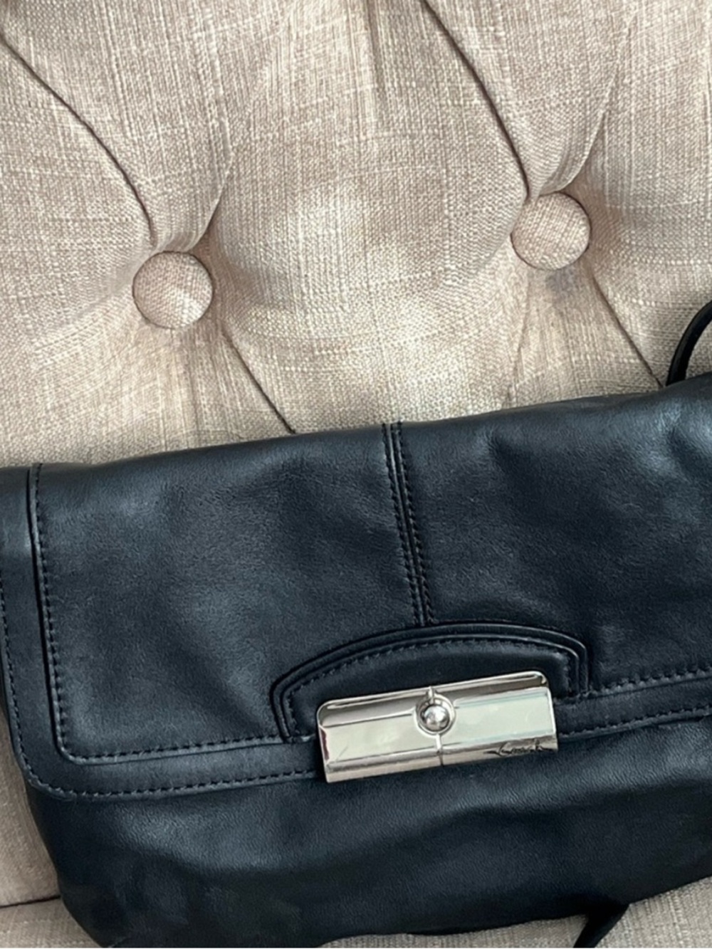 Coach Black Leather Shoulder Bag with Silver Hardware